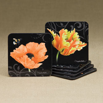 Orange Floral Coasters - Set of 6 Assorted 16655